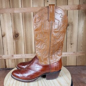 Renegade Eel Skin Boots Mens 8.5 B Brown Exotic Leather Western Cowboy Round Toe